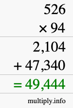 How to calculate 526 times 94 using long multiplication