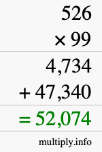 How to calculate 526 times 99 using long multiplication