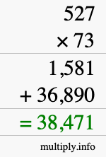 How to calculate 527 times 73 using long multiplication