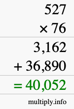 How to calculate 527 times 76 using long multiplication