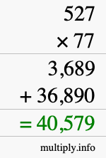 How to calculate 527 times 77 using long multiplication