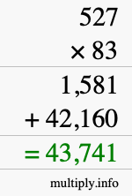 How to calculate 527 times 83 using long multiplication