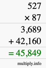 How to calculate 527 times 87 using long multiplication