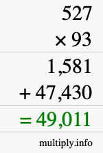 How to calculate 527 times 93 using long multiplication