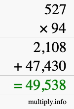 How to calculate 527 times 94 using long multiplication
