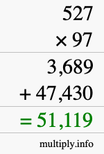 How to calculate 527 times 97 using long multiplication