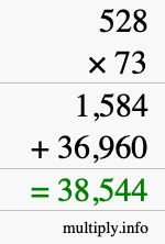 How to calculate 528 times 73 using long multiplication