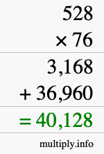 How to calculate 528 times 76 using long multiplication