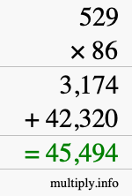 How to calculate 529 times 86 using long multiplication