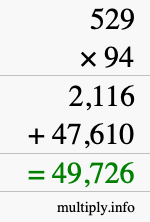 How to calculate 529 times 94 using long multiplication