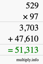 How to calculate 529 times 97 using long multiplication