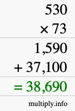 How to calculate 530 times 73 using long multiplication