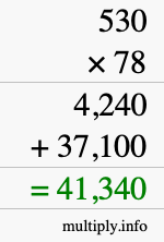 How to calculate 530 times 78 using long multiplication