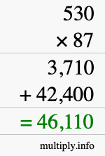 How to calculate 530 times 87 using long multiplication