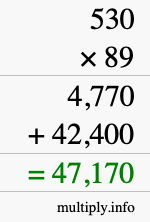 How to calculate 530 times 89 using long multiplication