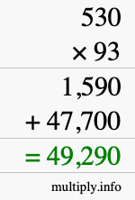 How to calculate 530 times 93 using long multiplication