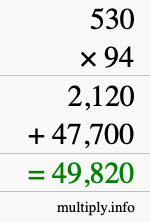 How to calculate 530 times 94 using long multiplication