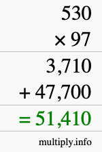 How to calculate 530 times 97 using long multiplication