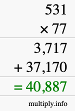 How to calculate 531 times 77 using long multiplication