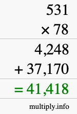 How to calculate 531 times 78 using long multiplication