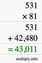 How to calculate 531 times 81 using long multiplication
