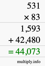 How to calculate 531 times 83 using long multiplication