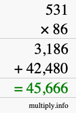 How to calculate 531 times 86 using long multiplication