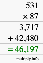 How to calculate 531 times 87 using long multiplication