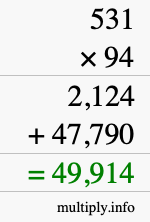 How to calculate 531 times 94 using long multiplication