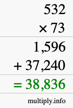 How to calculate 532 times 73 using long multiplication