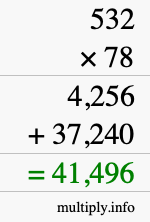 How to calculate 532 times 78 using long multiplication
