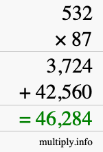 How to calculate 532 times 87 using long multiplication