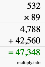 How to calculate 532 times 89 using long multiplication