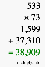 How to calculate 533 times 73 using long multiplication