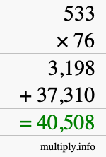 How to calculate 533 times 76 using long multiplication