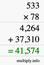 How to calculate 533 times 78 using long multiplication