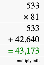 How to calculate 533 times 81 using long multiplication