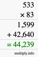 How to calculate 533 times 83 using long multiplication