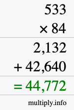 How to calculate 533 times 84 using long multiplication