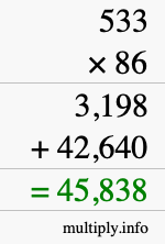 How to calculate 533 times 86 using long multiplication