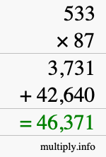 How to calculate 533 times 87 using long multiplication