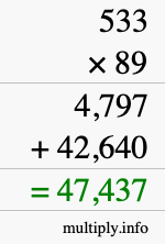 How to calculate 533 times 89 using long multiplication