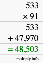 How to calculate 533 times 91 using long multiplication