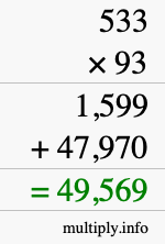 How to calculate 533 times 93 using long multiplication