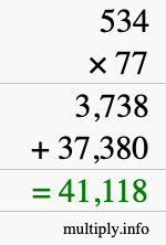 How to calculate 534 times 77 using long multiplication
