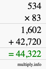 How to calculate 534 times 83 using long multiplication