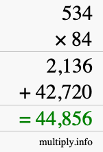 How to calculate 534 times 84 using long multiplication
