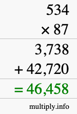 How to calculate 534 times 87 using long multiplication