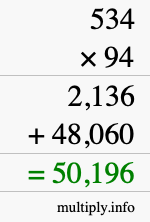 How to calculate 534 times 94 using long multiplication