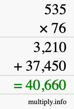 How to calculate 535 times 76 using long multiplication